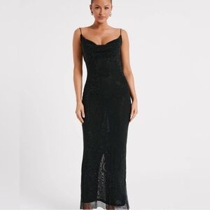 Meshki Madeline Diamante Cowl Mesh Maxi Dress